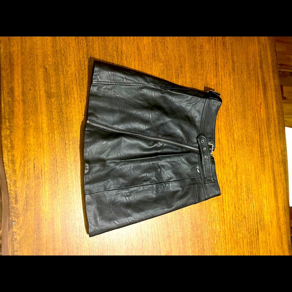 Size 4 black belted leather mini skirt
